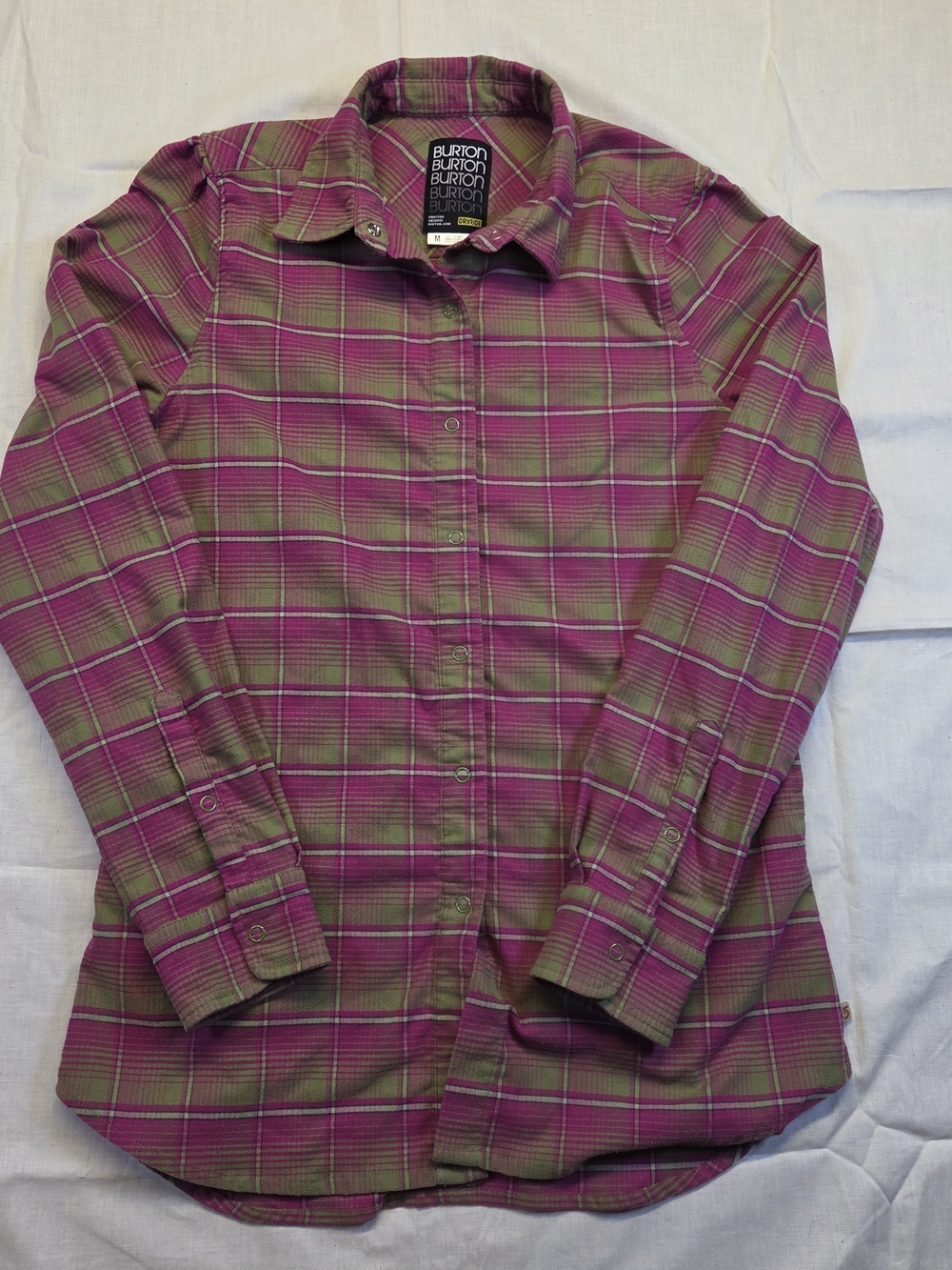 Burton Blitz Dry Ride Flannel Shirt Women’s M Fuchsia & Olive Snap Long Sleeve